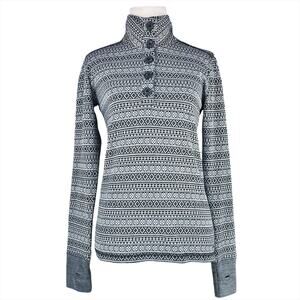 KAVU Women's Lopez High-Neck Button-Collar Pullover in Black Smoke Size XS